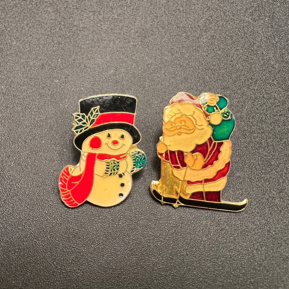 Vintage Santa & Snowman Christmas Brooch/Pin Set